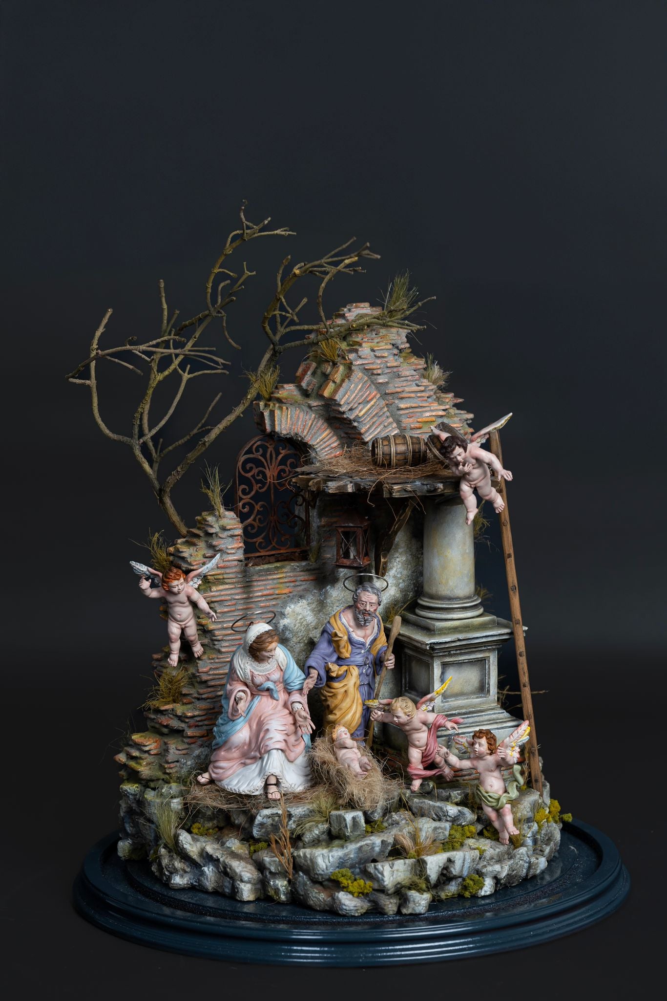 Campana di vetro con base per presepe napoletano artigianale